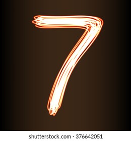 Fire show style number Seven, vector illustration, part of collection letters and numbers