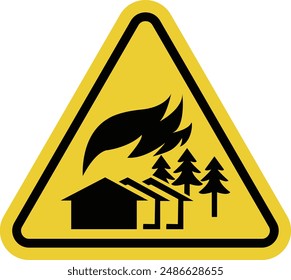 Fire sign. Danger of large fire. The sign is used in areas where there is a high probability of large fires such as forests. Warning yellow triangular sign.