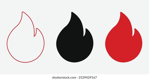 Sinal de fogo. Ícone de chama de fogo isolado no fundo branco. Ilustração vetorial.