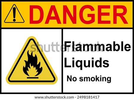 Fire sign. Flammable combustible materials. Fuel fire hazard. Do not smoke near diesel, petrol, gas. Warning of fire hazard and the need to observe safety measures. Flammable materials work area.