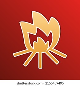 Fire sign. Golden gradient Icon with contours on redish Background. Illustration.