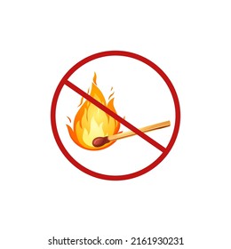 No hay señal de fuego. Símbolo de advertencia en juego de dibujos animados. Ilustración vectorial de peligro.