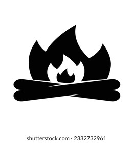 fire sign and symbol.  Flaming badge. Igniting border and lines. Black icon isolated on white background. Fire flame silhouette.