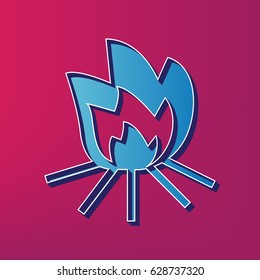 Fire sign. Vector. Blue 3d printed icon on magenta background.