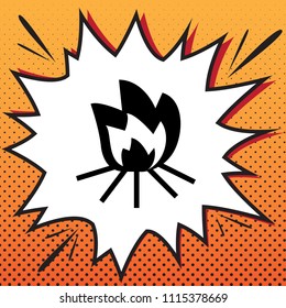 Fire sign. Vector. Comics style icon on pop-art background.