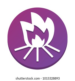 Fire sign. Vector. White icon with flat shadow on purpureus circle at white background. Isolated.