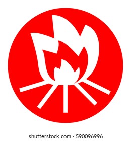 Fire sign. Vector. White icon in red circle on white background. Isolated.
