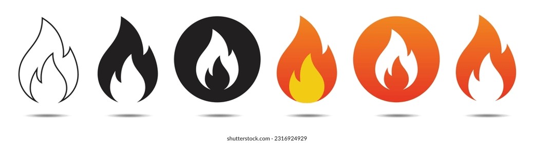 Fire signs. Fire flame icon set isolated on white background. Vector illustration