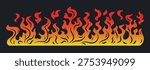 Fire silhouette. Cartoon burning fire flame border, red wildfire element, fire burning silhouette flat vector background illustration. Isolated flame border silhouette