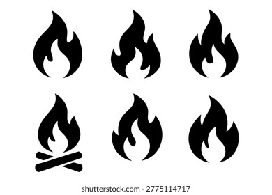 Fire silhouette different icons set, simple design, vector stock illustration.