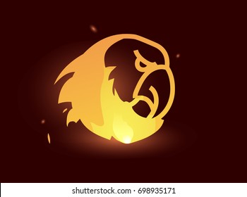Fire silhouette of eagle head logo, Burning bird logo. Eagle head in fire and sparks vector logo