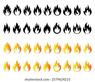 Fire silhouette. Fire flame symbol. Fire icon set silhouette on a white background.