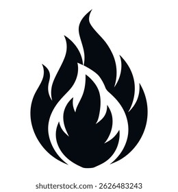 Fire Silhouette Icon – Bold Flame Shape Symbol on White Background