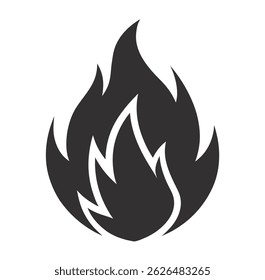 Fire Silhouette Icon – Bold Flame Symbol on White Background