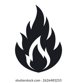 Fire Silhouette Icon – Flame Shape Symbol on White Background