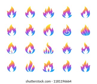 Fire Silhouette Icons Set. Isolated On White Web Sign Kit Of Bonfire. Flame Pictogram Collection Includes Fiery Hell, Combustion Fuel, Glow Modern Gradient Simple Contour Symbol Fire Vector Icon Shape