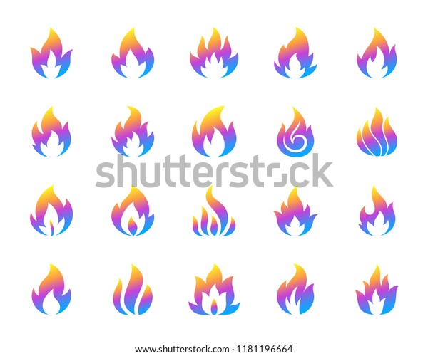 Fire Silhouette Icons Set Isolated On Stock Vector (Royalty Free