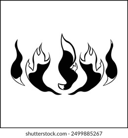 fire silhouette illustration vector design in black and white. suitable for logos, icons, posters, advertisements, banners, companies, t-shirt designs, stickers, websites.