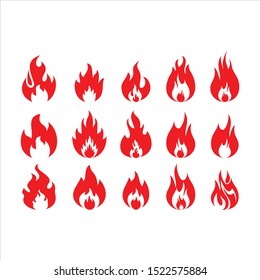 Fire silhouette red color flat icon set isolated vector illustration. Hot red flame icon flat vector symbol for applications and websites.
