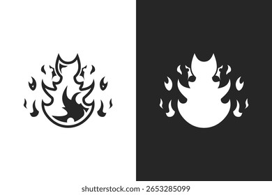 design de vetor de silhueta de fogo. Design de fogo em fundo branco e preto