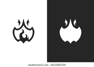 design de vetor de silhueta de fogo. Design de fogo em fundo branco e preto