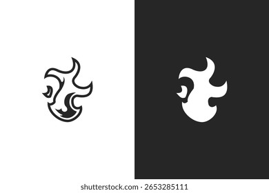 design de vetor de silhueta de fogo. Design de fogo em fundo branco e preto