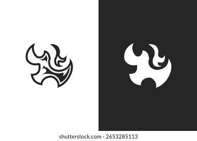 design de vetor de silhueta de fogo. Design de fogo em fundo branco e preto