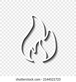 Fire simple icon vector. Flat desing. White with shadow on transparent grid.ai