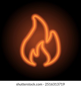 Fire simple icon vector. Flat design. Orange neon on black background.ai