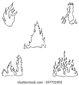 Fire. Sketch by hand. Pencil drawing by hand. Vector image. The image is thin lines