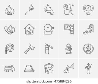 Fire sketch icon set for web, mobile and infographics. Hand drawn fire icon set. Fire vector icon set. Fire icon set isolated on white background.