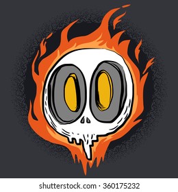 Fire skull cartoon character