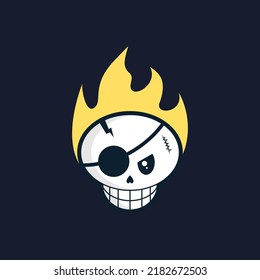 Fire skull cartoon logo design vector illustration