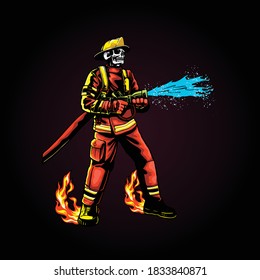 fire skull extinguishing fire illustration