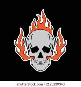 fire with skull hand drawn style for tattoo stickers poster tshirt design etc free vector