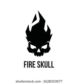 Fire skull head logo design concept. Vintage skull fire sign illustration, vector.