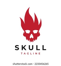 Fire skull head logo with horns, warrior, dark,strong, tattoo,vintage logo.