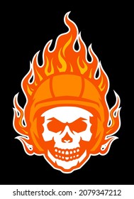 fire skull head vector wearing helmet