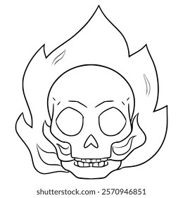 fire skull illustration hand drawn outline vector