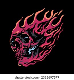 Fire Skull red flames with shining eyes