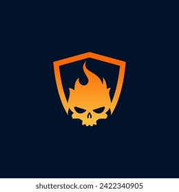 fire skull and shield logo vector design