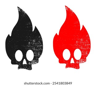 Ilustración vectorial de sello de cráneo de fuego. Grunge peligro de incendio.