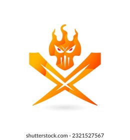 fire skull X illustration. gradient, simple and modern style. use for logo, icon, symbol, sign and emblem. yellow and orange