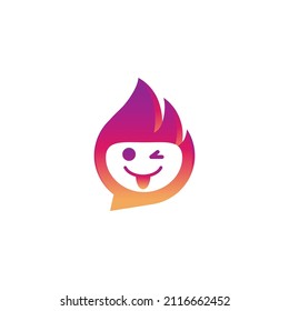 diseño de logotipo de chat de sonrisa de incendio