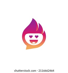 fire smile face chat logo design