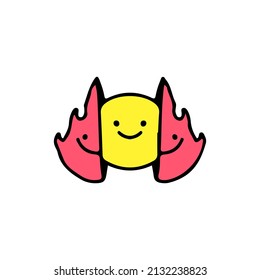 Fire with smile face inside. Illustration for street wear, t shirt, poster, logo, sticker, or apparel merchandise. Retro and pop art style.