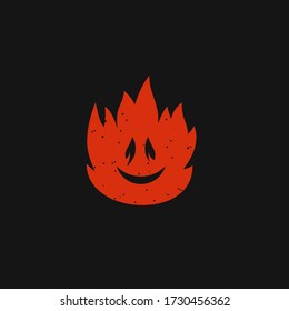 Fire with smile face. Vector logo design illustration.
