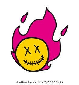 Fire Smile Patch V79 Patch Streetwear, Urban Design Black and White Colors Patch Commercial Use