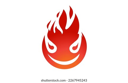 Fire smile, red hot face, Evil character icon. monster flaming design illustration vector