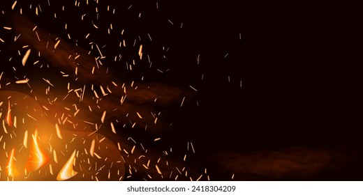 Fire smoke flame effect overlay sparks background. Website design, social networks, advertising materials, packaging. Vector illustration.